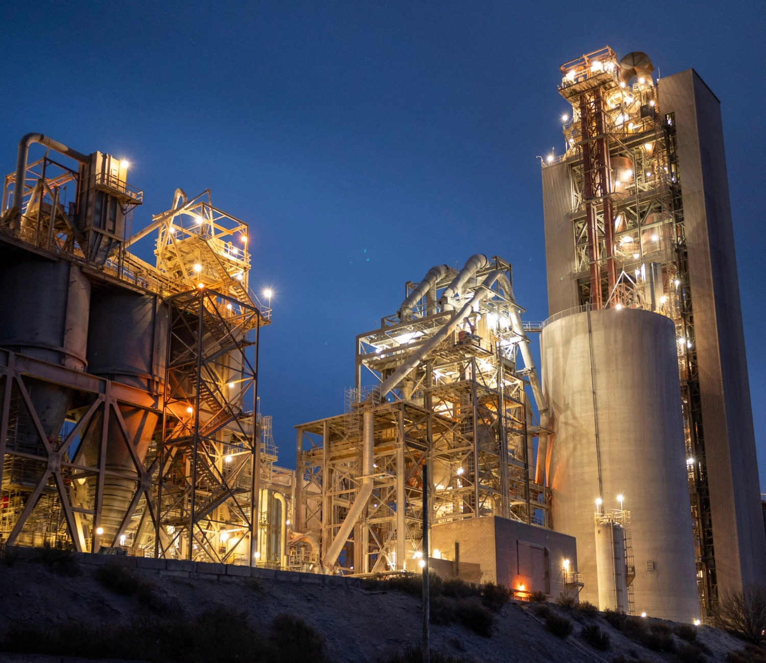cement factory at night time